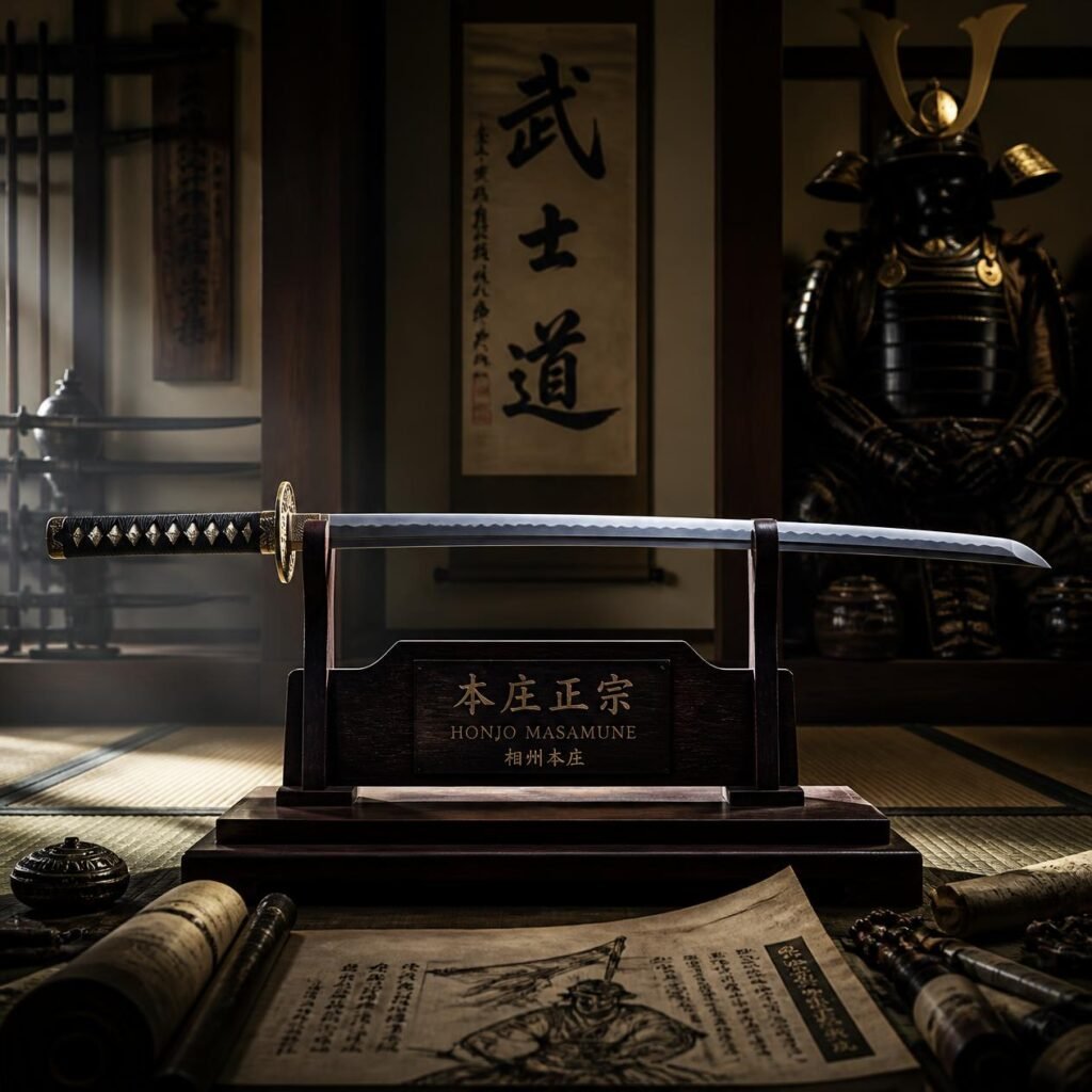 The Honjo Masamune, a legendary Japanese katana sword, highly detailed and historically accurate