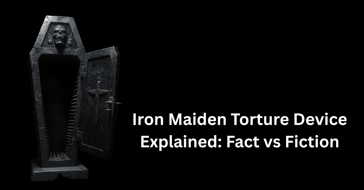 Illustration of the Iron Maiden torture device with spikes inside