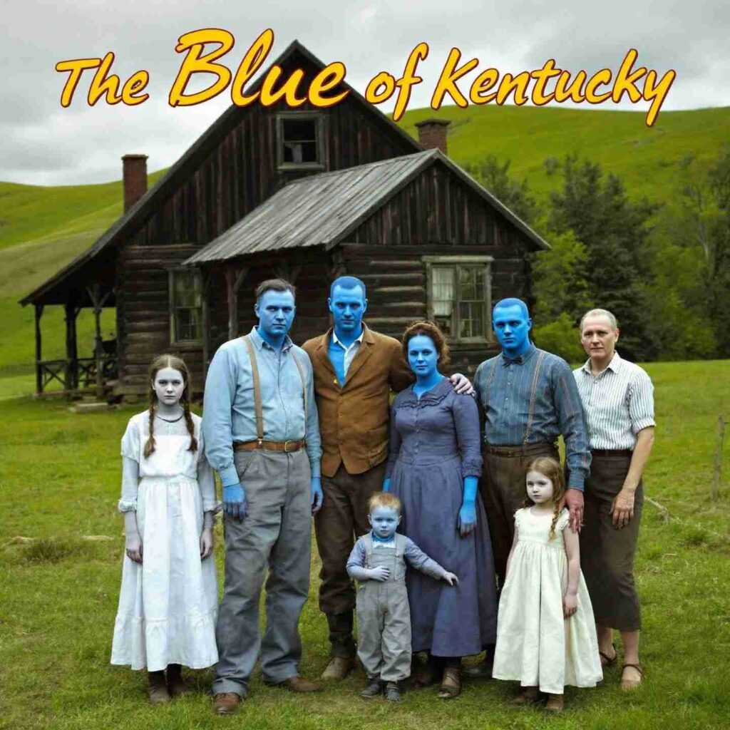 The Blue People of Kentucky family posing together, showing their visibly blue-tinted skin due to a rare genetic condition, methemoglobinemia.