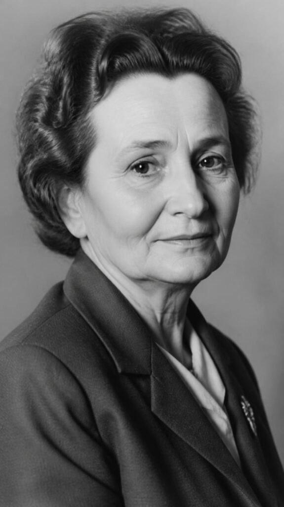 Realistic respectful portrait of Irena Krzyżanowska, historical figure, natural lighting, neutral background.